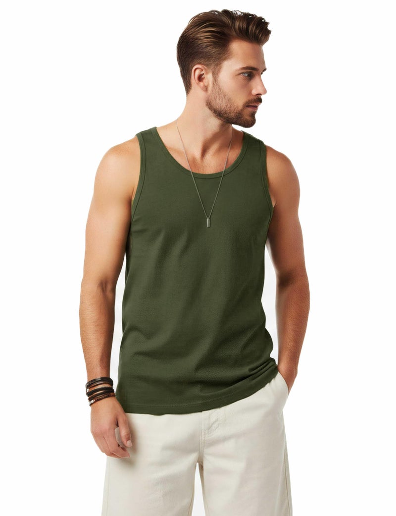 JD Apparel Menâ€™s Sleeveless Tank Top â€“ Everyday Casual Shirt, Military Green, Medium - Image 3